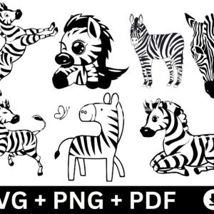 Cute Zebra SVG Bundle Adorable Zebra Baby PNG, Vector Files for Cricut, Zebra Silhouette & Animal Zoo SVGs (1)