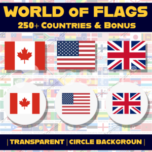 World Country Flags Icon Bundle | 250+ World Flag SVGs with Circle Backdrop | Digital Flag Set in Multiple Formats