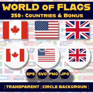 World Country Flags Icon Bundle | 250+ World Flag SVGs with Circle Backdrop | Digital Flag Set in Multiple Formats
