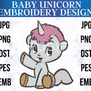 Cute baby unicorn EMBROIDERY design, sitting unicorn embroidery design, baby unicorn (1)